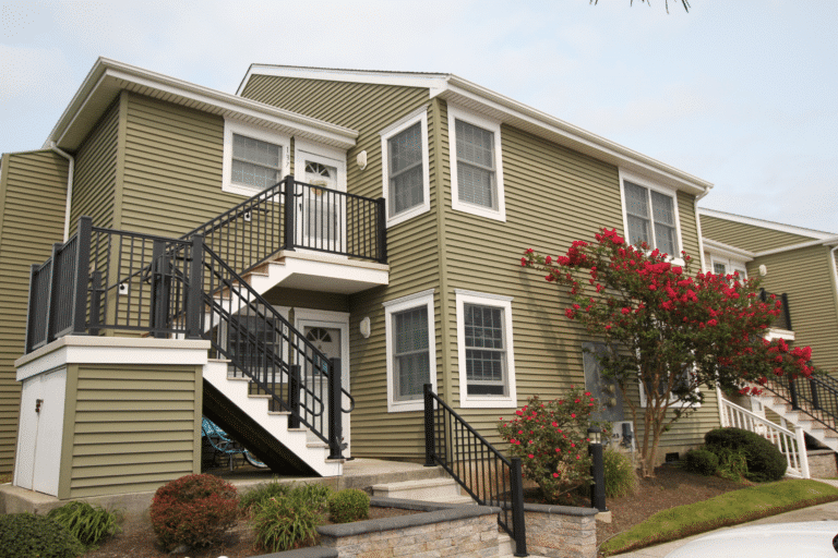 vinyl decking on a brown house