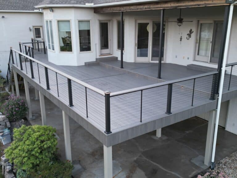 a closeup photo of the new deck rebuild project done by Upper Dauphin Vinyl Products in Halifax, PA