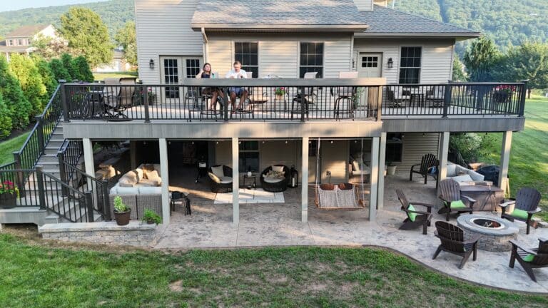 a brand new custom deck installation in Millersburg PA by Upper Dauphin Vinyl Products
