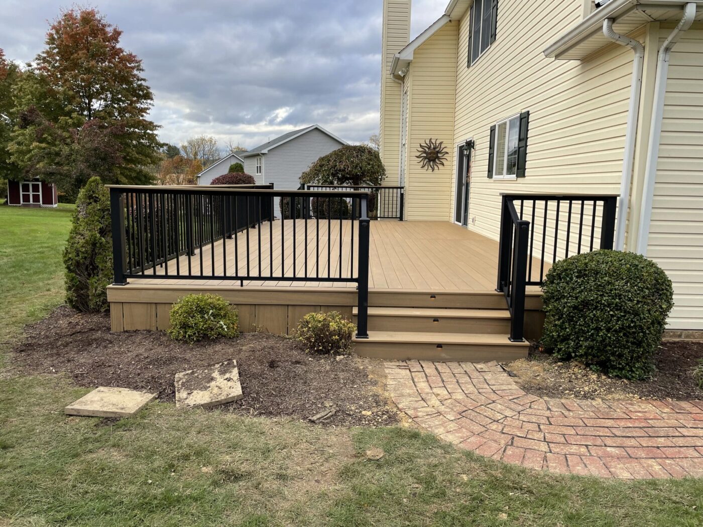 a brand new beige deck installed for a house in york pa