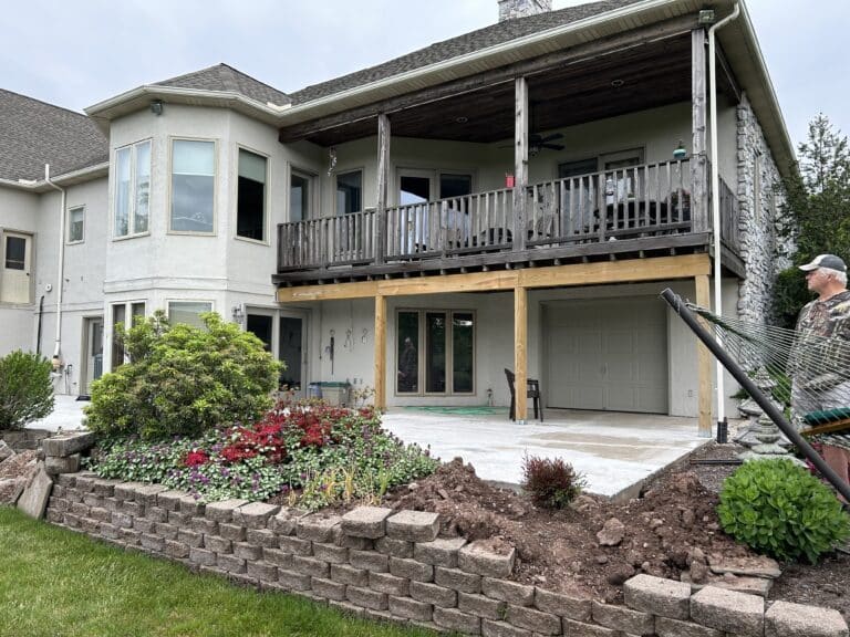 a before photo from a deck rebuild project in Halifax, PA by Upper Dauphin Vinyl Products