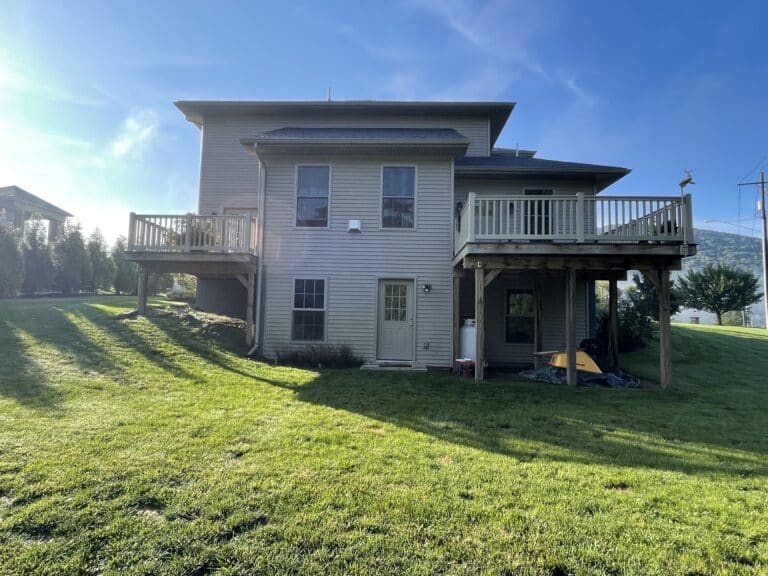 a centered photo of the Millersburg PA custom deck installation by Upper Dauphin Vinyl Products