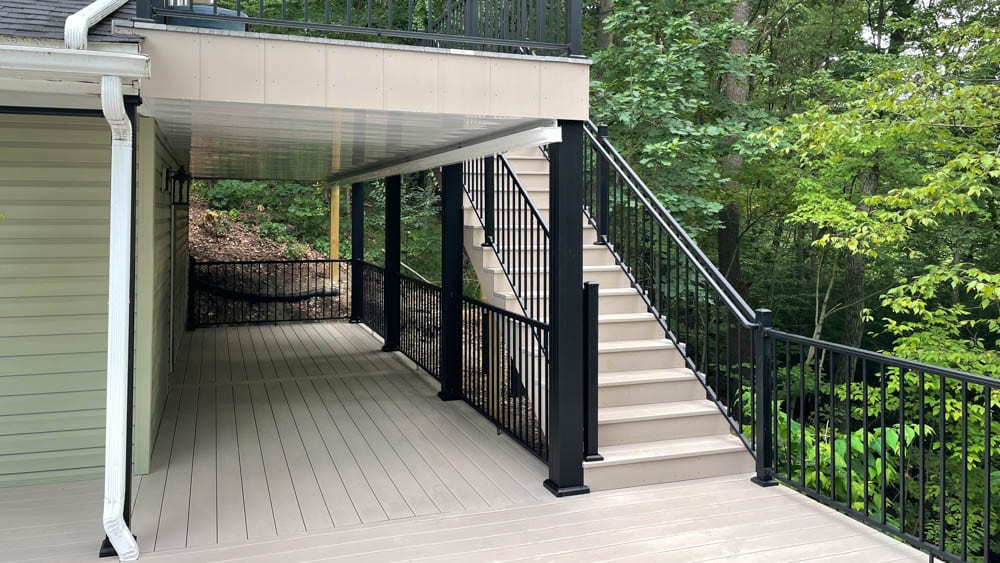 brown deck carport underneath