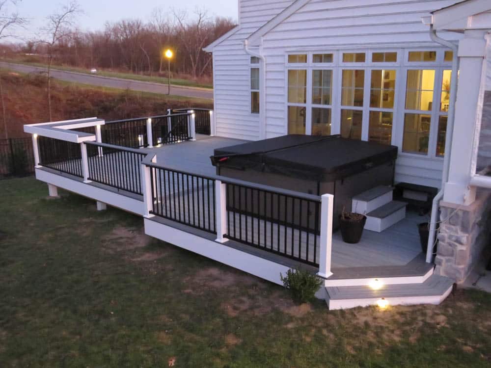 grey deck with white railing