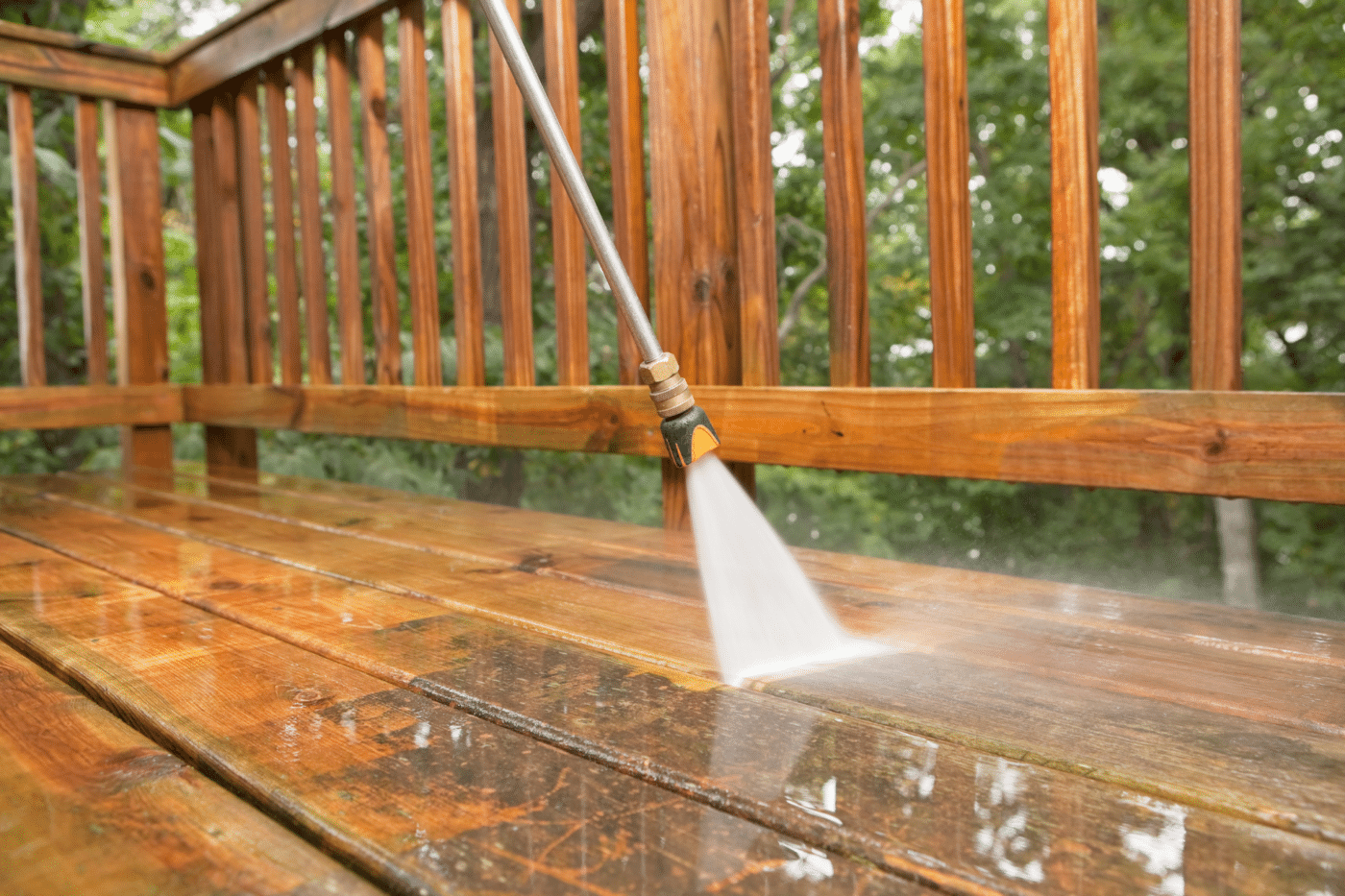 washing a wooden deck