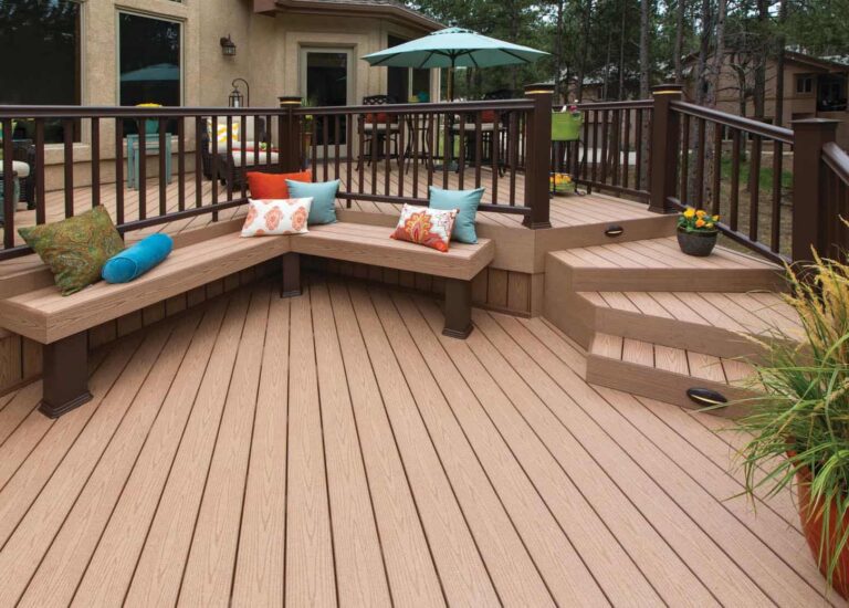 A tan deck in Lebanon PA, which features steps