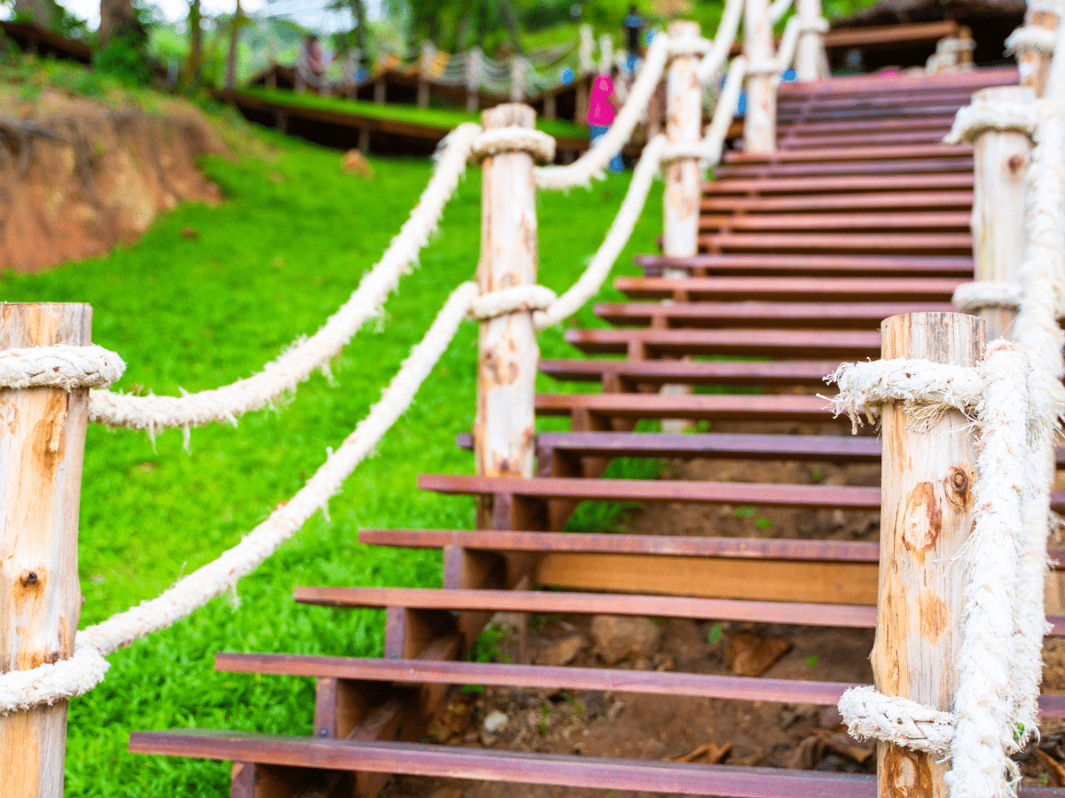 Rope deck railing for a backyard deck