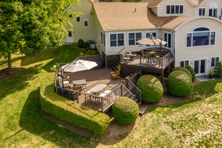 A brown composite multi-leveled deck in Lebanon PA