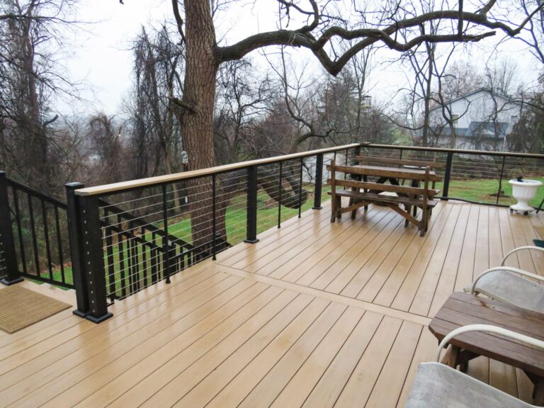 A tan composite deck that has been rained on in Lebanon PA