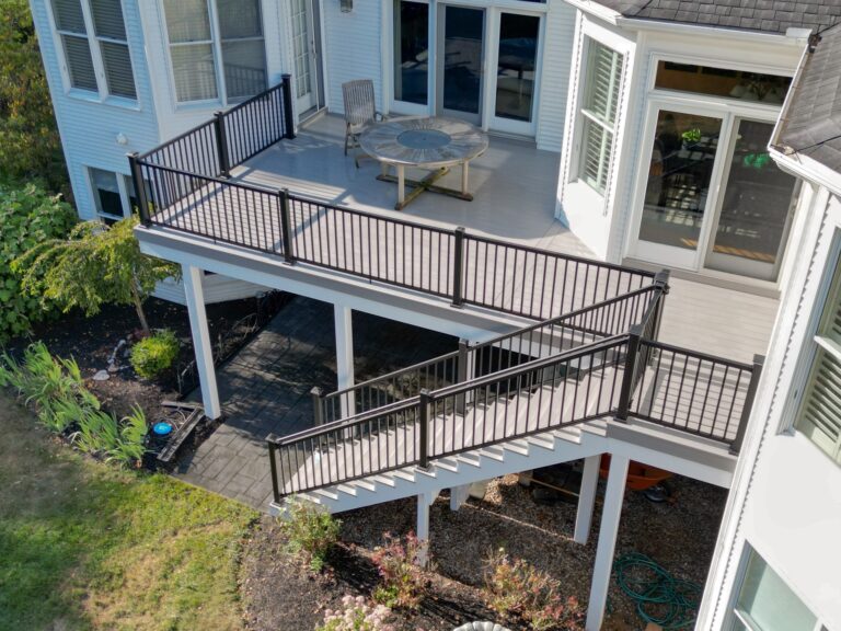 A grey deck with a staircase leading up to it in Lebanon PA