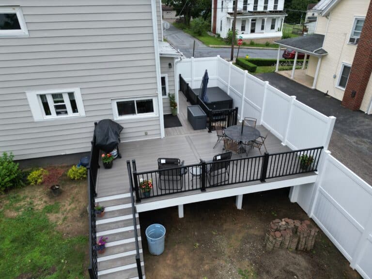 multi level deck project and backyard renovation with lower deck addition