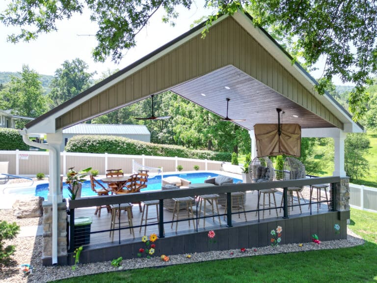 pool pavilion with a railing