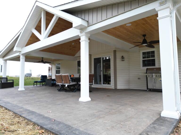 side image of a new pavilion and stamped concrete patio in Harrisburg, PA